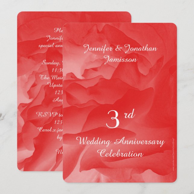 Invitation 3e fête du Mariage, Rose de corail pétales (Devant / Derrière)