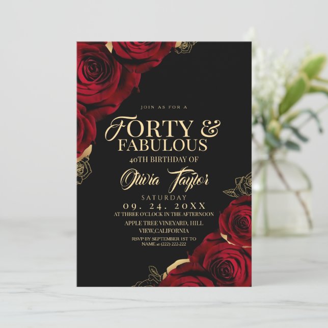 Invitation 40 ans et chic élégant floral anniversaire (Debout devant)