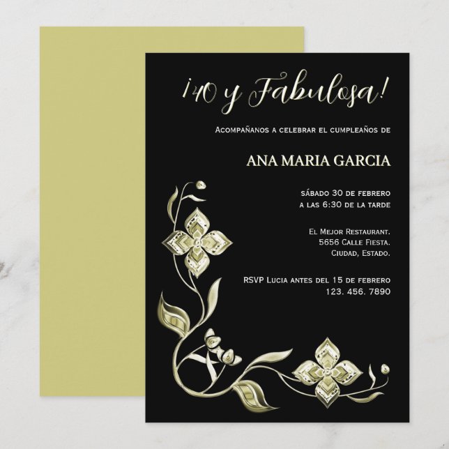 Invitation 40 ans et Fabuleuse ! Anniversaire Élégant Avec Pi (Devant / Derrière)