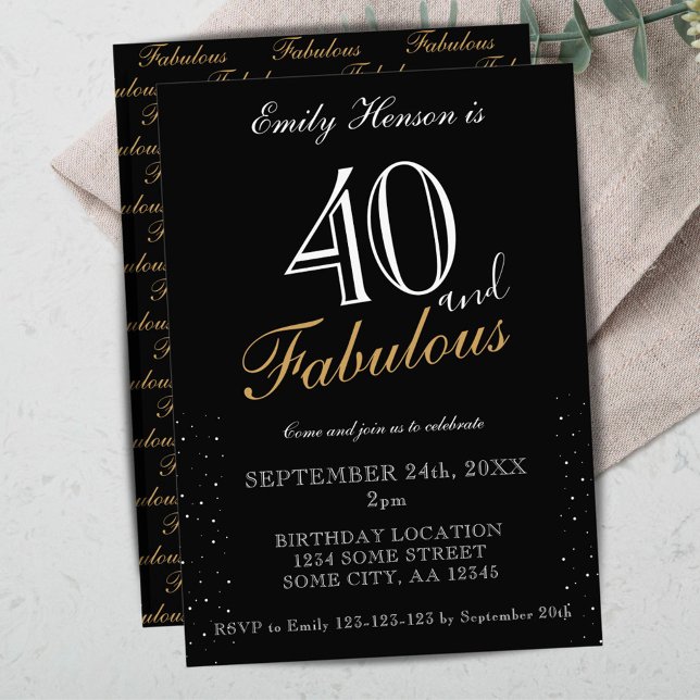 Invitation 40 ans et Fabuleux Élégant écriture Anniversaire (Créateur téléchargé)