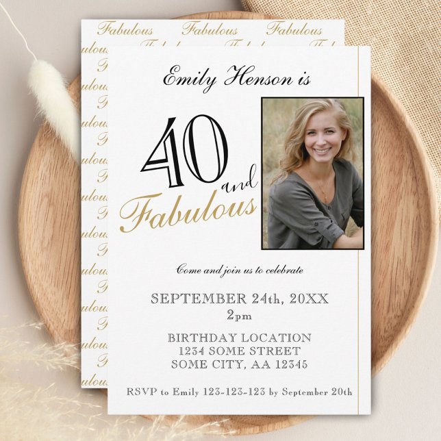 Invitation 40 ans et Fabuleux Élégant Script Photo Anniversai (Créateur téléchargé)