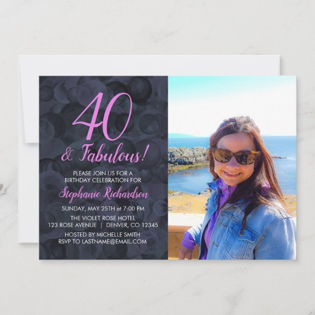 Invitation 40 ans et Fabuleux Fête d'anniversaire Photo Rose  (Devant)