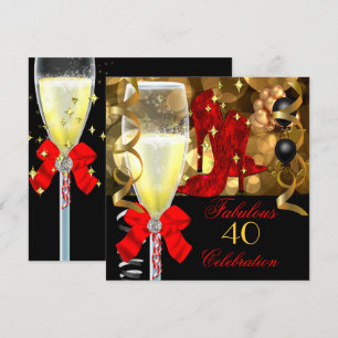 Invitation 40 ans et fabuleux Fête d'anniversaire rouge noir
