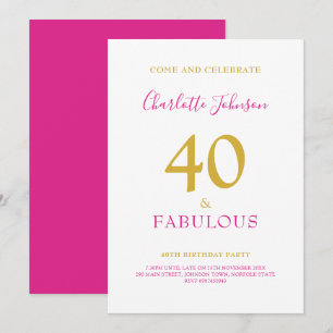 Invitation 40 ans et Fabuleux Minimaliste 40e anniversaire Or