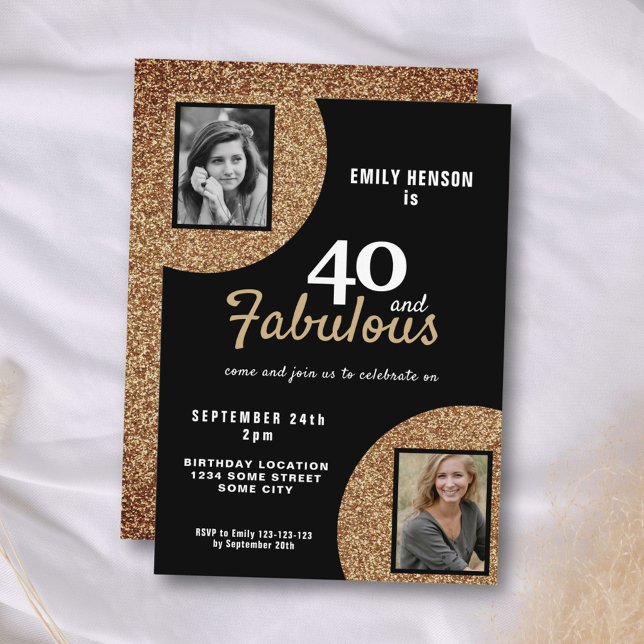 Invitation 40 ans et Fabuleux Paillettes Dorées 2 Photo 40e A (Créateur téléchargé)