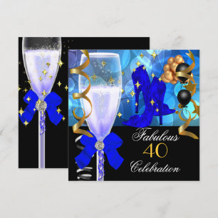 Invitation 40 ans et Fabuleux Royal Bleu Noir Or Fête d'anniv