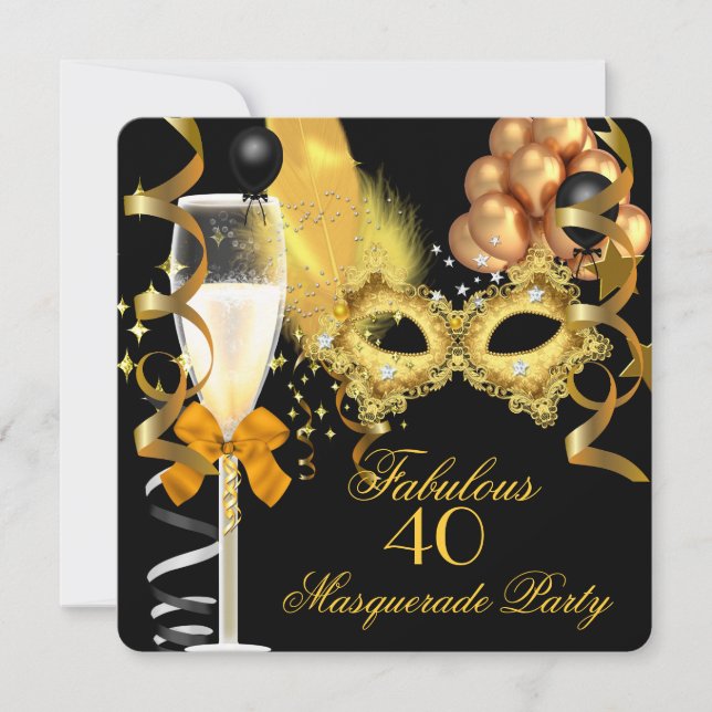 Invitation 40 ans et Fabuleux Soirée Masquée Or Noir (Devant)