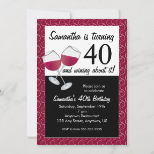 Invitation 40 ans et Wining, fête d'anniversaire du vin rouge