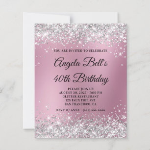 Invitation 40 ans Silver Glitter Pink Blur