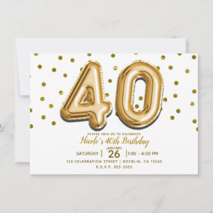 Invitation 40 Ballons d'or & Confetti 40e fête d'anniversaire