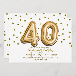 Invitation 40 Ballons d'or et Confetti 40e anniversaire