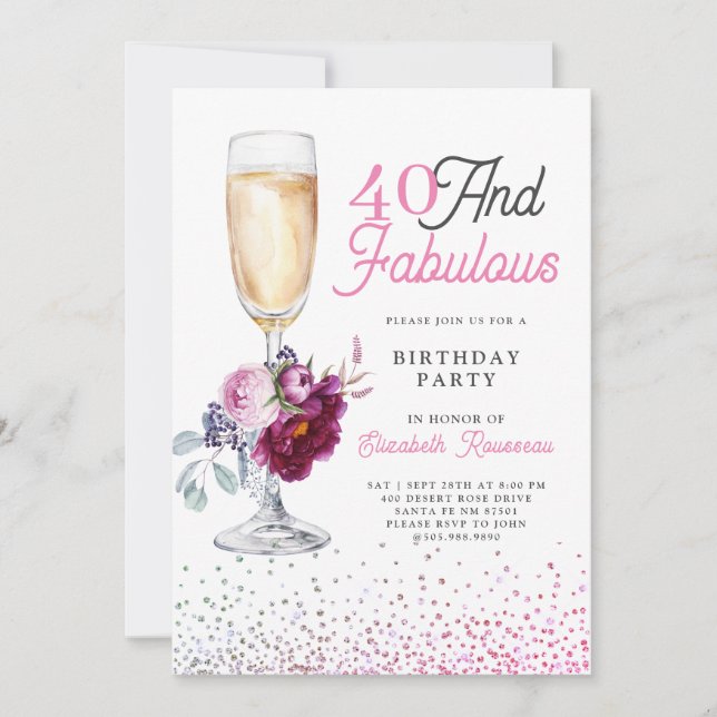 Invitation 40 Et Fabuleuse fête d'anniversaire (Devant)