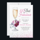 Invitation 40 Et Fabuleuse fête d'anniversaire<br><div class="desc">Un élégant 40 ans moderne et fabuleux anniversaire avec une coupe de champagne fleurie,  un parfum de parties scintillant,  la calligraphie rose et la typographie noire.</div>