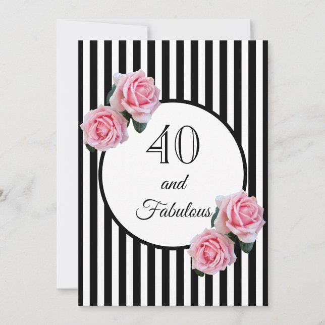 Invitation 40 et fabuleuse fête d'anniversaire glam noir blan (Devant)