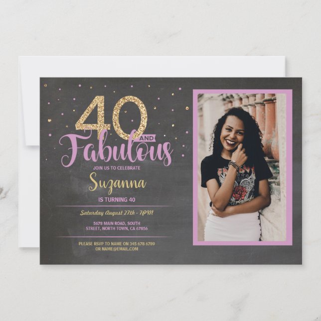 Invitation 40 et fabuleuse fête d'anniversaire rose 40e Gold  (Devant)