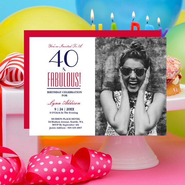 Invitation 40 et fabuleuse Photo 40e fête d'anniversaire (Créateur téléchargé)