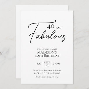 Invitation 40 et fabuleux 40e anniversaire noir et blanc
