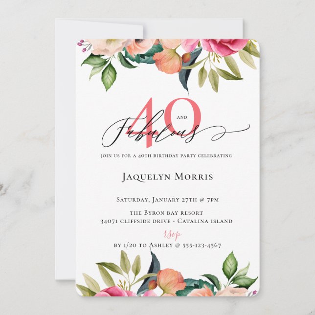 Invitation 40 et fabuleux anniversaire floral (Devant)