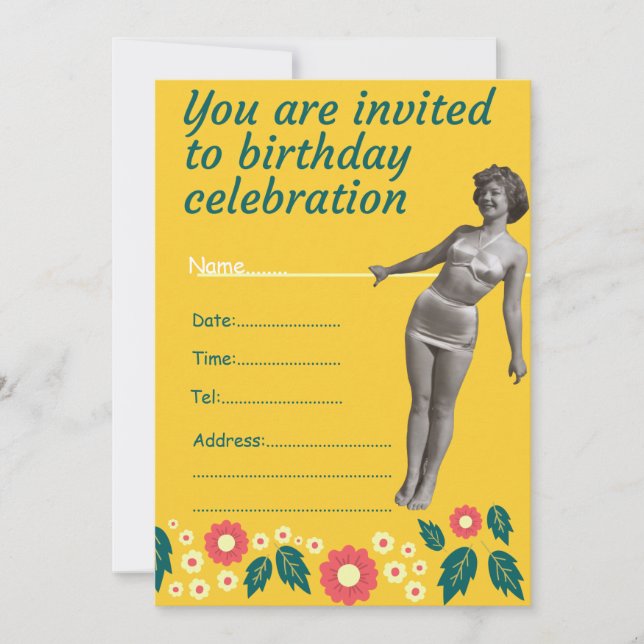 Invitation 40 et fabuleux Elegant vintage anniversaire fleuri (Devant)