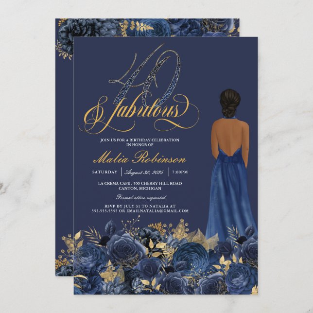 Invitation 40 et fabuleux Formal Elegant Sapphire Anniversair (Devant / Derrière)