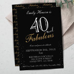 Invitation 40 et fabuleux noir élégant script Anniversaire<br><div class="desc">40 et Fabulous Black Elegant Script Anniversaire Invitation. Soirée d'anniversaire noire et élégante. Le fabuleux motif est à l'envers. Customisez le texte sur l'invitation. Idéal pour la fête du 40e anniversaire d'une femme.</div>