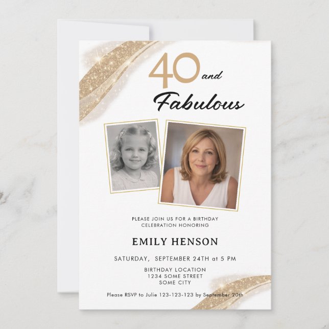 Invitation 40 et Fabuleux Or 2 Photo 40e Anniversaire (Devant)