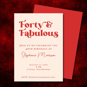 Invitation 40 et fabuleux Red Bold Typographie Anniversaire