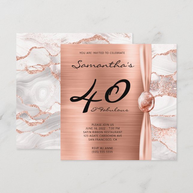 Invitation 40 et fabuleux Rose Gold et White Agate Anniversai (Devant / Derrière)