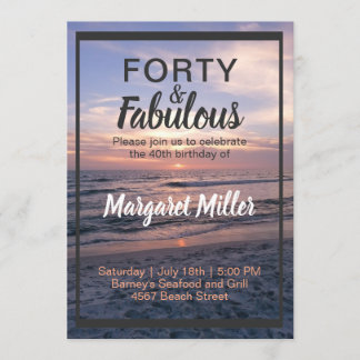 Invitation 40 et Fabulous Beach Sunset Anniversaire Invitatio