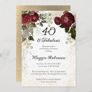 Invitation 40 et Fabulous Glam Rose Floral fête d'anniversair