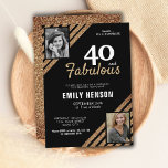 Invitation 40 et Fabulous Gold Parties scintillant 2 Photo 40<br><div class="desc">40 et Fabulous Gold Parties scintillant 2 Photo 40th Birthday Surprise Party Invitation. Invitation d'anniversaire de parties scintillant moderne et élégante en noir et faux or pour elle. Ajoutez vos photos - vous pouvez utiliser une vieille photo et une nouvelle photo. Vous pouvez modifier tout le texte.</div>