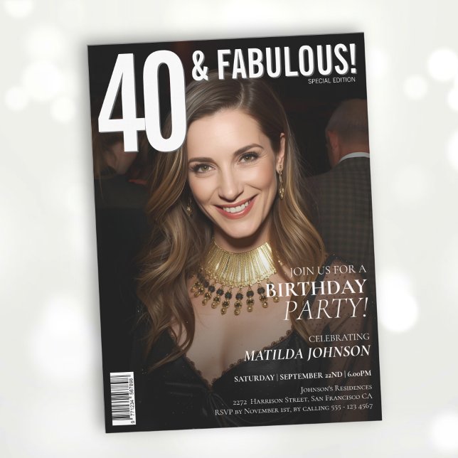 Invitation 40 et Fabulous Magazine Couverture 40e anniversair (40 and Fabulous Magazine Cover 40th Birthday Invitation)