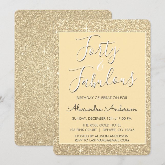 Invitation 40 et Fabulous Modern Gold Parties scintillant (Devant / Derrière)