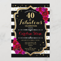 40 Fabuleux anniversaire - Black White Stripes Ros