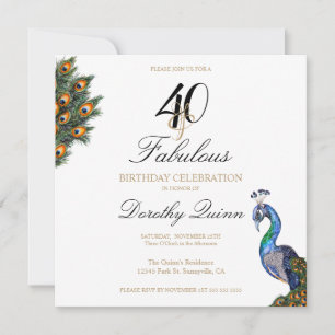 Invitation 40 & Fabuleux Elegant Aquarelle Peacock Anniversai