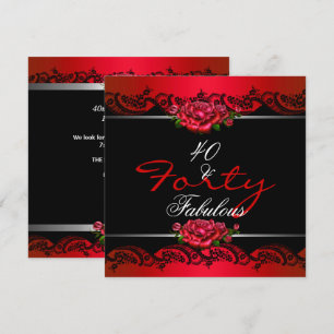 Invitation 40 & Fabuleux Fête d'anniversaire 40 ans Roses rou