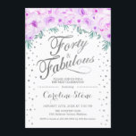 Invitation 40 Fabuleux fête d'anniversaire - Blanc Argent vio<br><div class="desc">Quarante Fabuleux Invitation de fête d'anniversaire. Design élégant en faux parties scintillant argent et blanc. Caractéristiques de l'aquarelle lavande paster violet roses,  confettis et diamants. Parfait pour une célébration glam 40ème anniversaire. Message-moi si vous avez besoin d'une personnalisation plus poussée.</div>