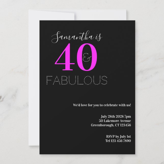 Invitation 40 Fabuleux Neon rose 40e fête d'anniversaire (Devant)
