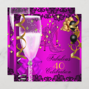 Invitation 40 Fabuleux Pink Black Gold 40e Champagne Party