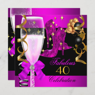 Invitation 40 Fabuleux Pink Purple Gold 40e fête d'anniversai
