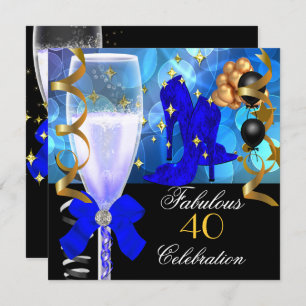 Invitation 40 & Fabuleux Royal Blue Black Gold fête d'anniver