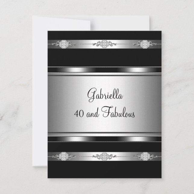 Invitation 40 & Fabulous Black Silver Trim fête d'anniversair (Devant)
