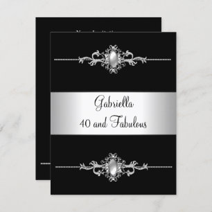 Invitation 40 & Fabulous Black Silver Trim fête d'anniversair