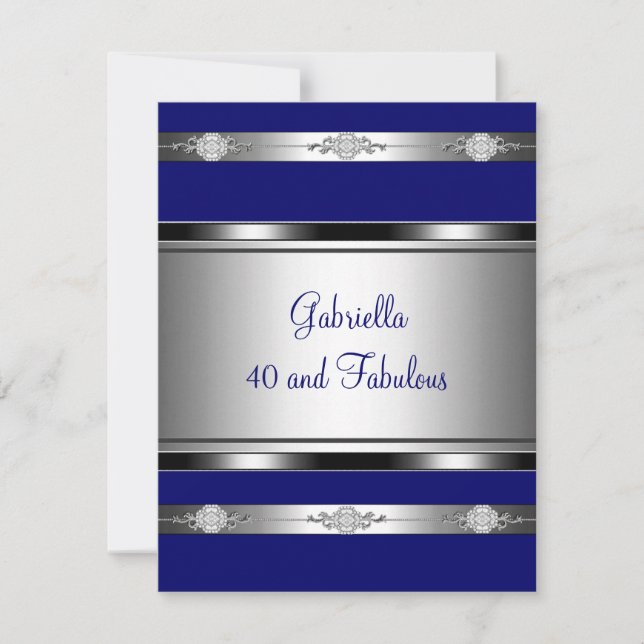 Invitation 40 & Fabulous Dark Blue Silver Trim Anniversaire f (Devant)