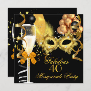 Invitation 40 & Fabulous Gold Black Masquerade Party