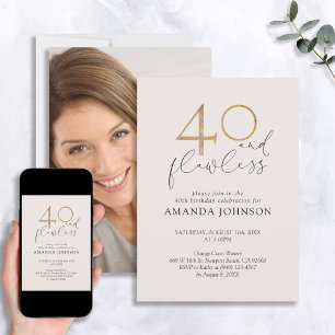 Invitation 40 & Flawless Blush Pink & Gold Photo Anniversaire