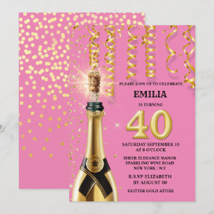 Invitation 40 jalon vin mousseux rose parties scintillant noi