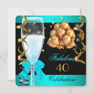 Invitation 40 Merveilleux Bleu Sarcelle Or 40e Anniversaire