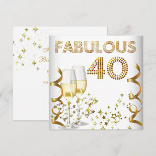 Invitation 40 Merveilleux Champagne Doré Fête d'anniversaire 