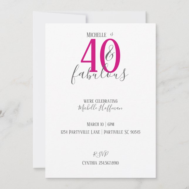 Invitation 40 moderne et fabuleux concours d'anniversaire (Dos)
